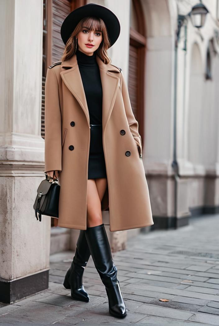 stylish women s winter overcoat with double breasted lapels and thermal lining 103491