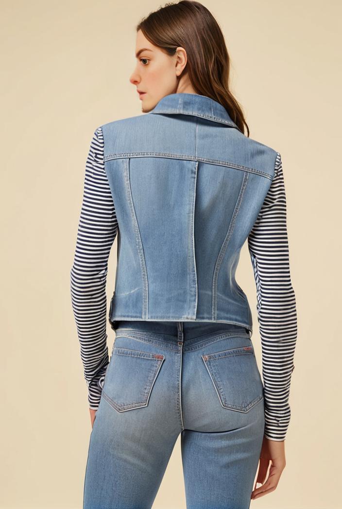 washed denim sleeveless vest with distressed ripped lapel women s denim jacket collection 107006