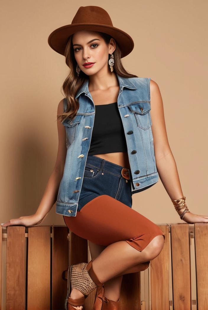 washed denim sleeveless vest with distressed ripped lapel women s denim jacket collection 107015