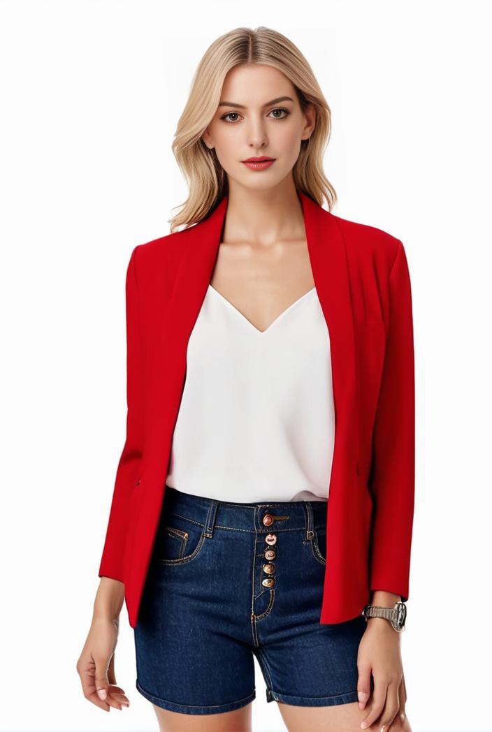 women s solid open front blazer with long sleeves for office wear 108253