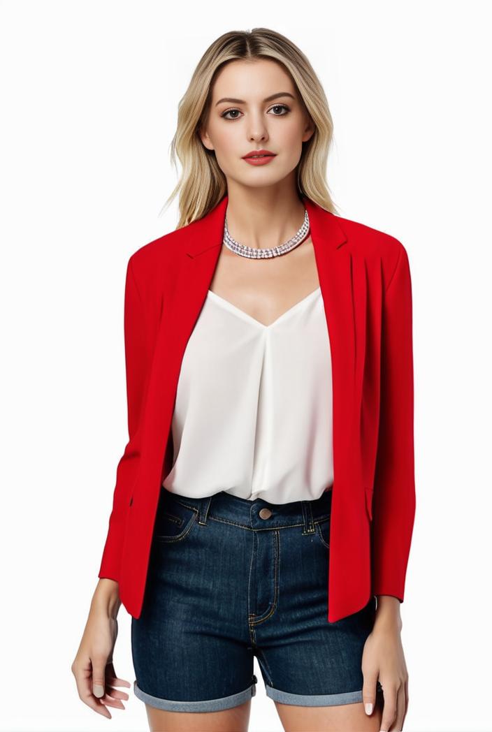 women s solid open front blazer with long sleeves for office wear 108254