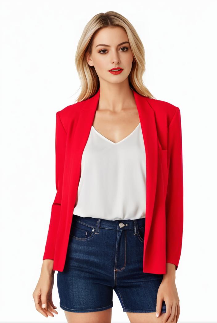 women s solid open front blazer with long sleeves for office wear 108255