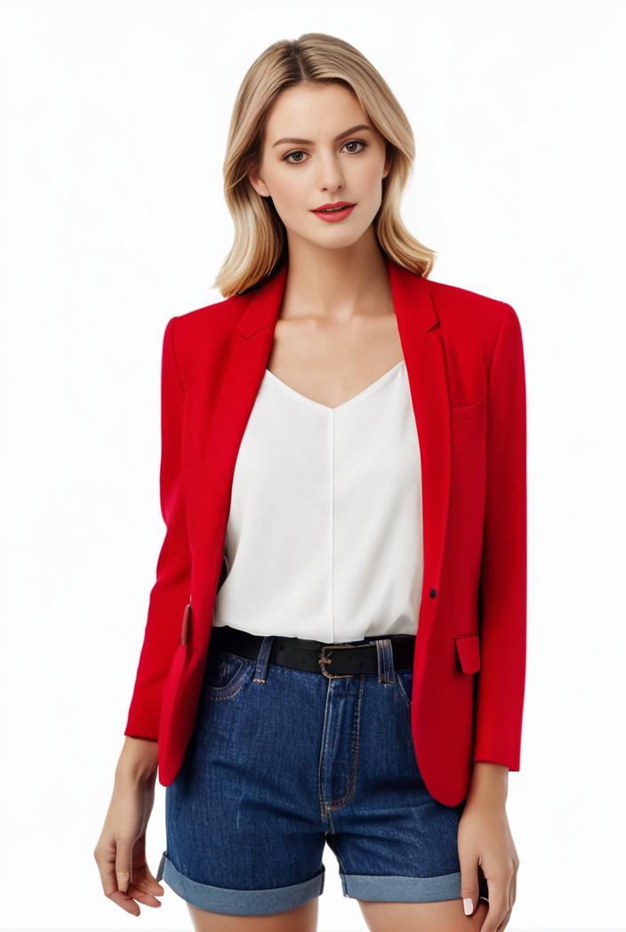 women s solid open front blazer with long sleeves for office wear 108257