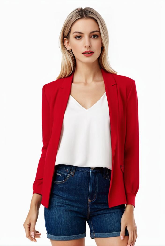 women s solid open front blazer with long sleeves for office wear 108256
