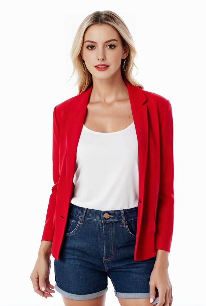 women s solid open front blazer with long sleeves for office wear 108261
