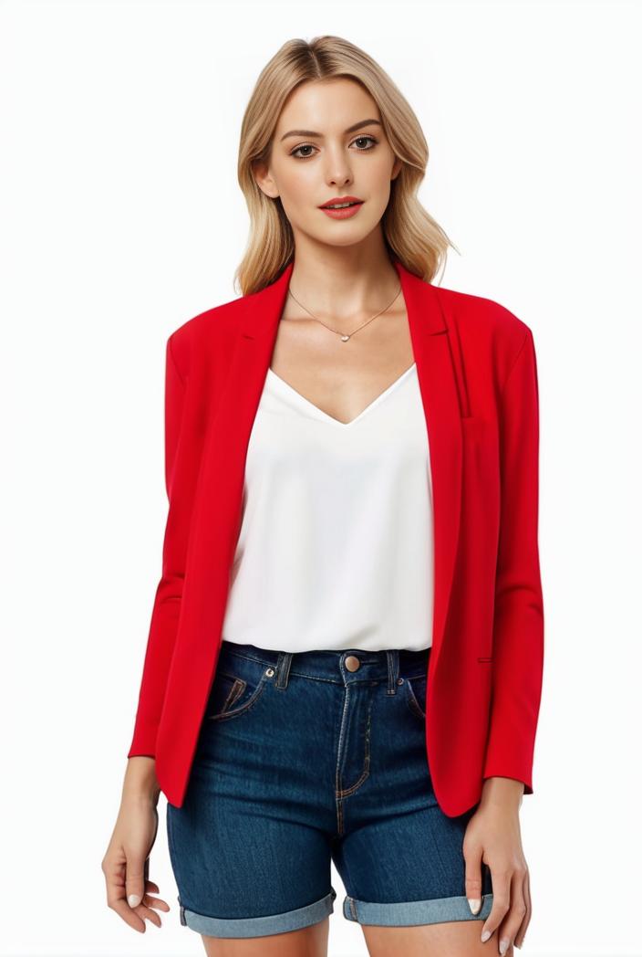 women s solid open front blazer with long sleeves for office wear 108259