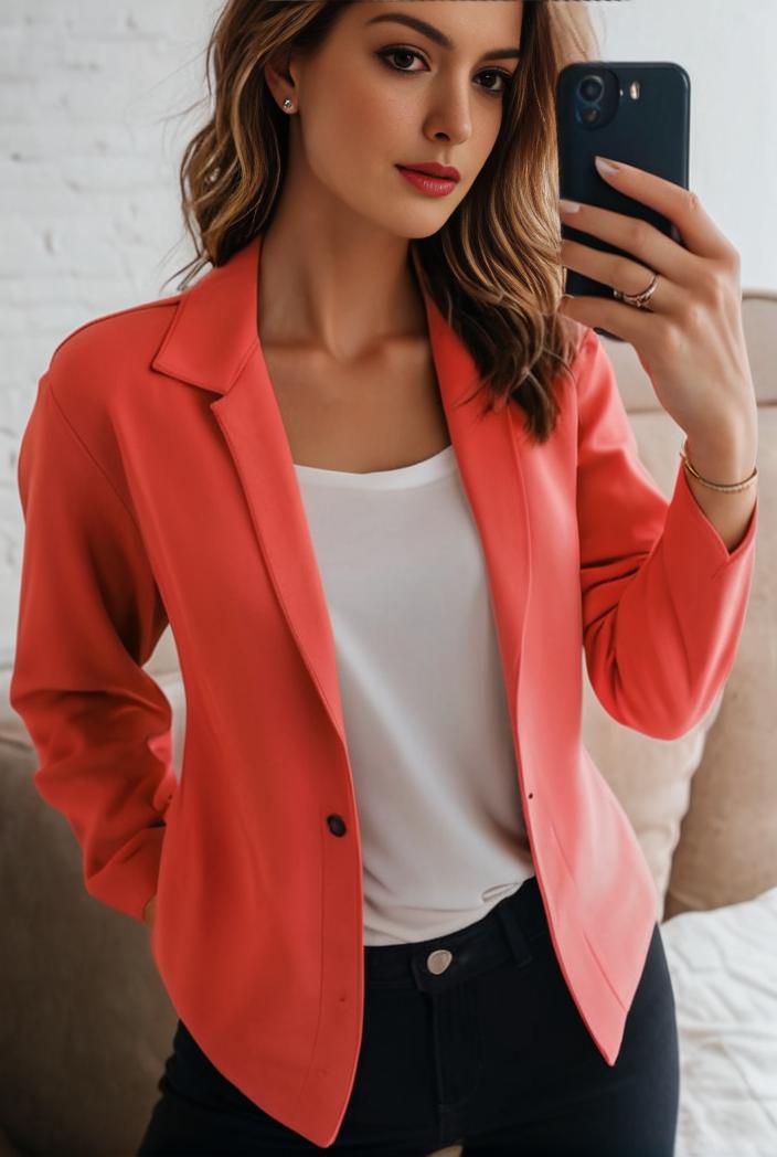 women s solid open front blazer with long sleeves for office wear 108263
