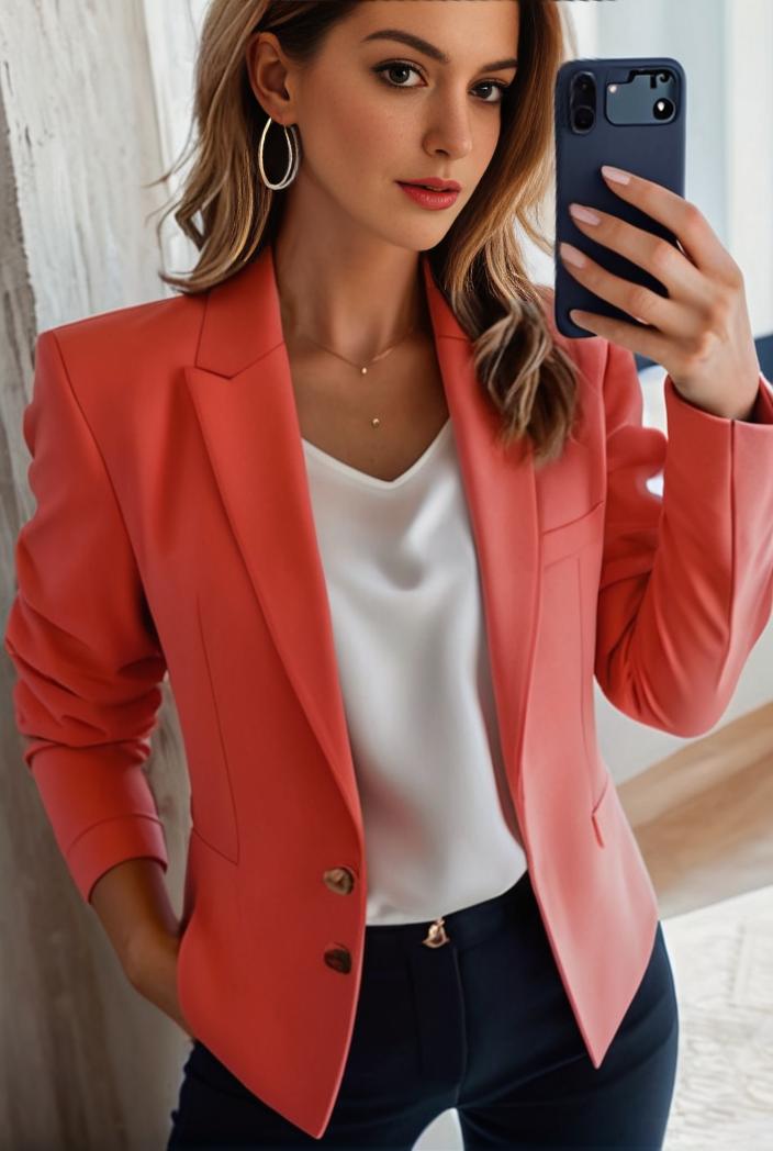 women s solid open front blazer with long sleeves for office wear 108267
