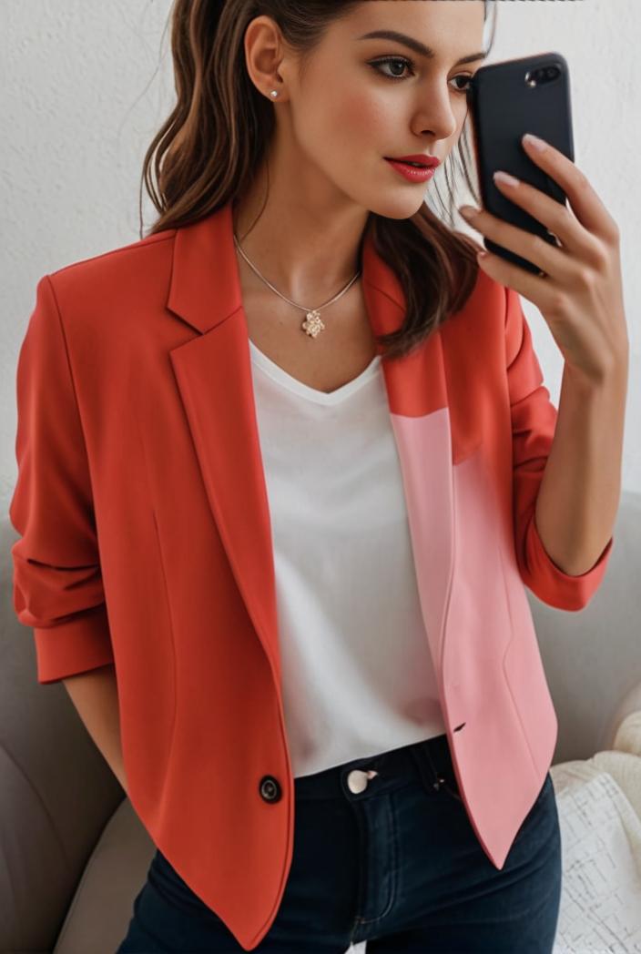 women s solid open front blazer with long sleeves for office wear 108268