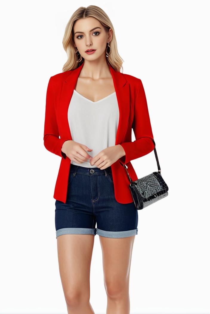 women s solid open front blazer with long sleeves for office wear 108272