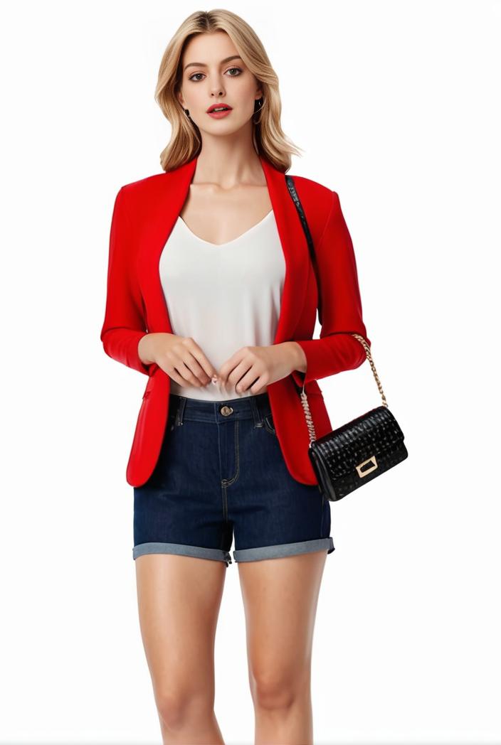 women s solid open front blazer with long sleeves for office wear 108275