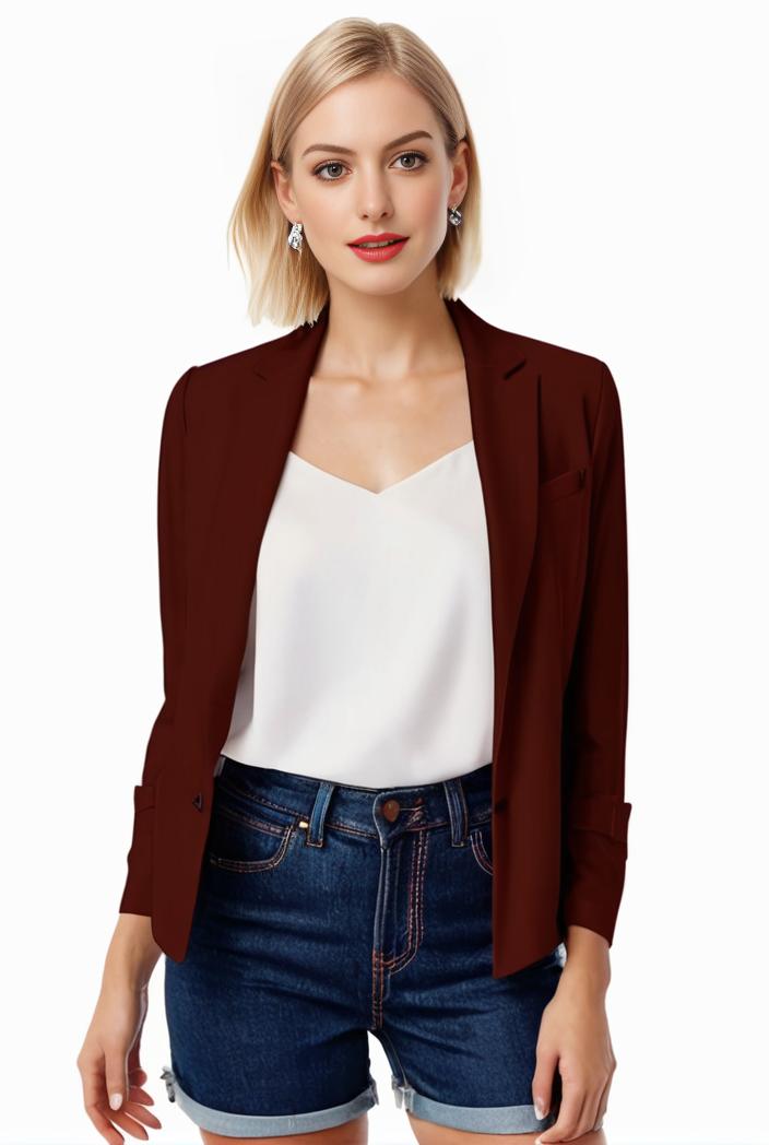 women s solid open front blazer with long sleeves for office wear 108277