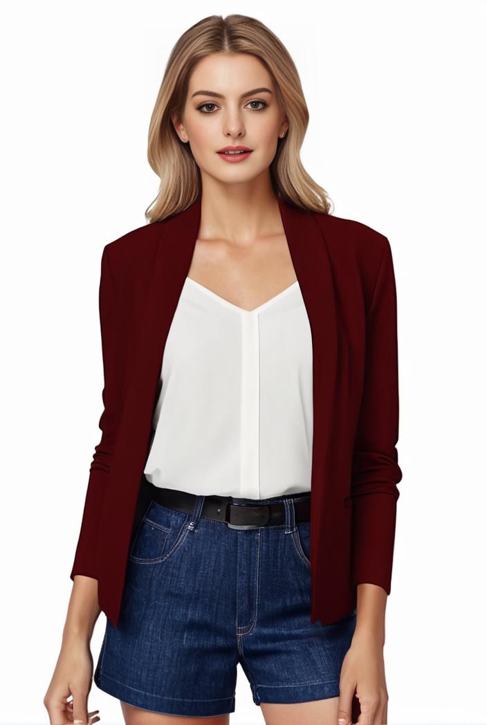 women s solid open front blazer with long sleeves for office wear 108280