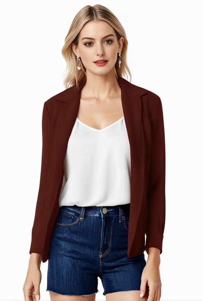 women s solid open front blazer with long sleeves for office wear 108281