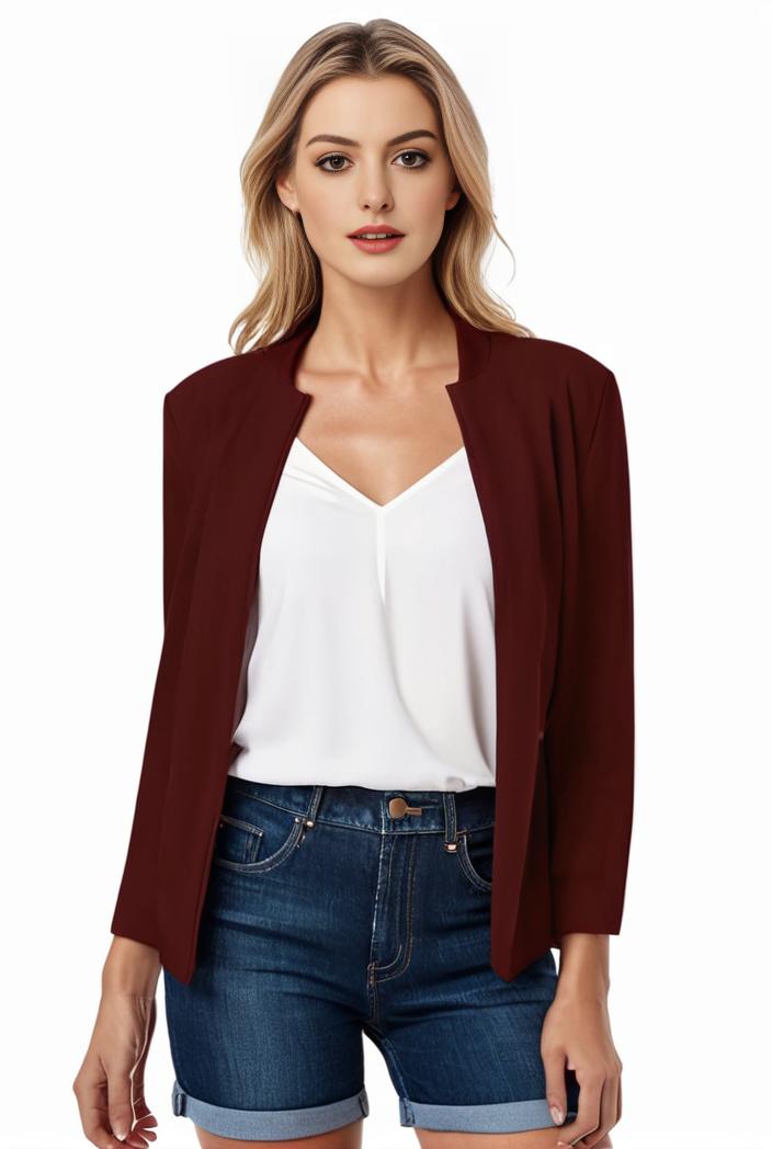 women s solid open front blazer with long sleeves for office wear 108282