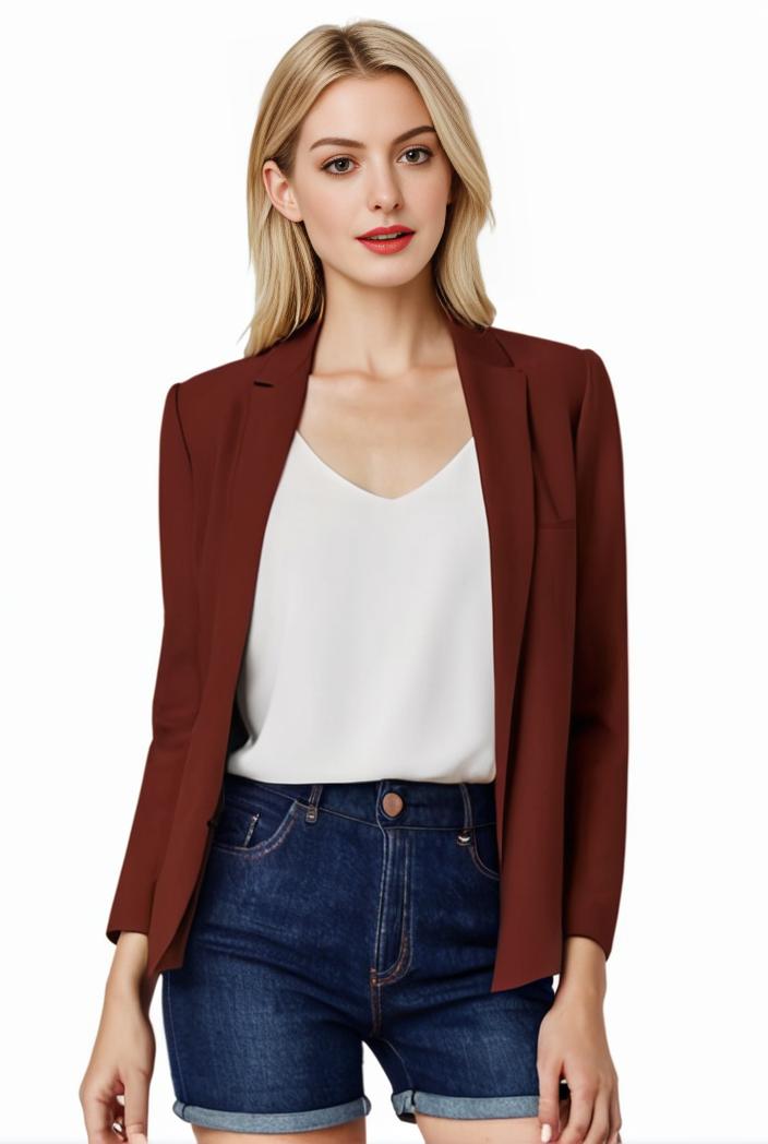women s solid open front blazer with long sleeves for office wear 108283