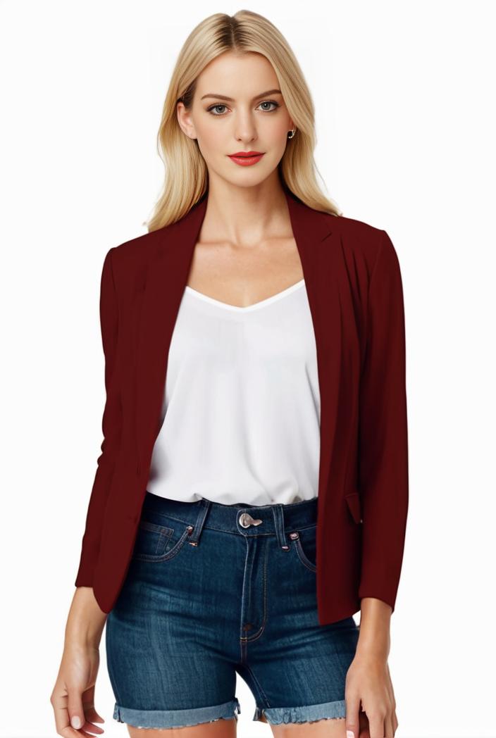 women s solid open front blazer with long sleeves for office wear 108284