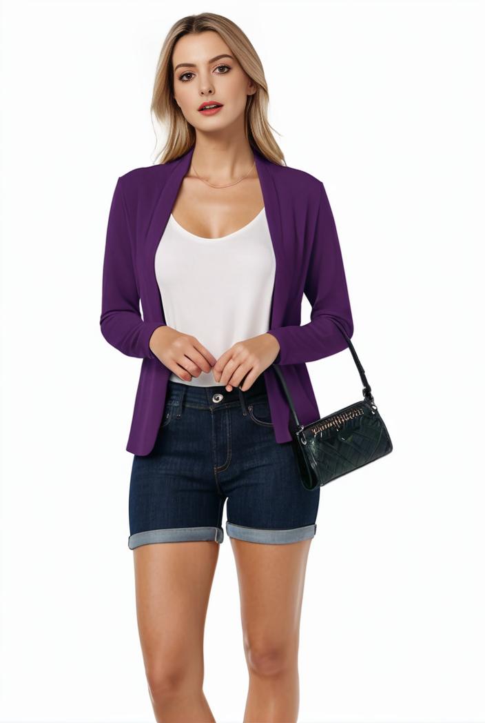 women s solid open front blazer with long sleeves for office wear 108310
