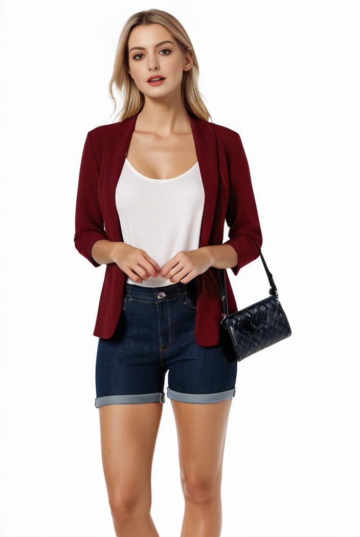 women s solid open front blazer with long sleeves for office wear 108318