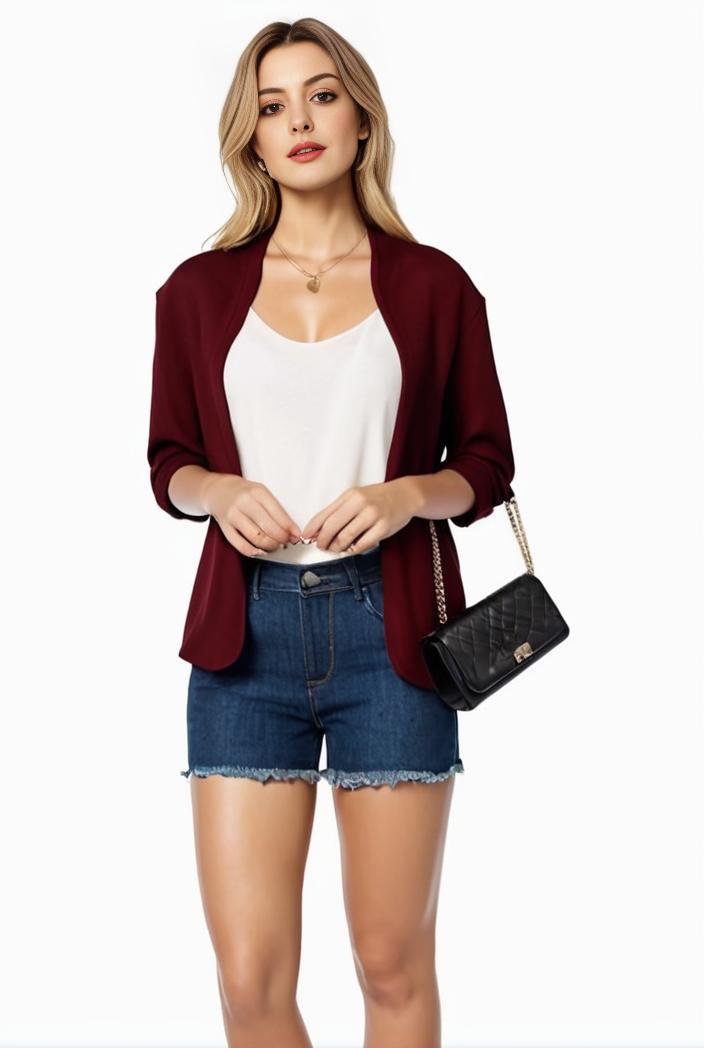 women s solid open front blazer with long sleeves for office wear 108321