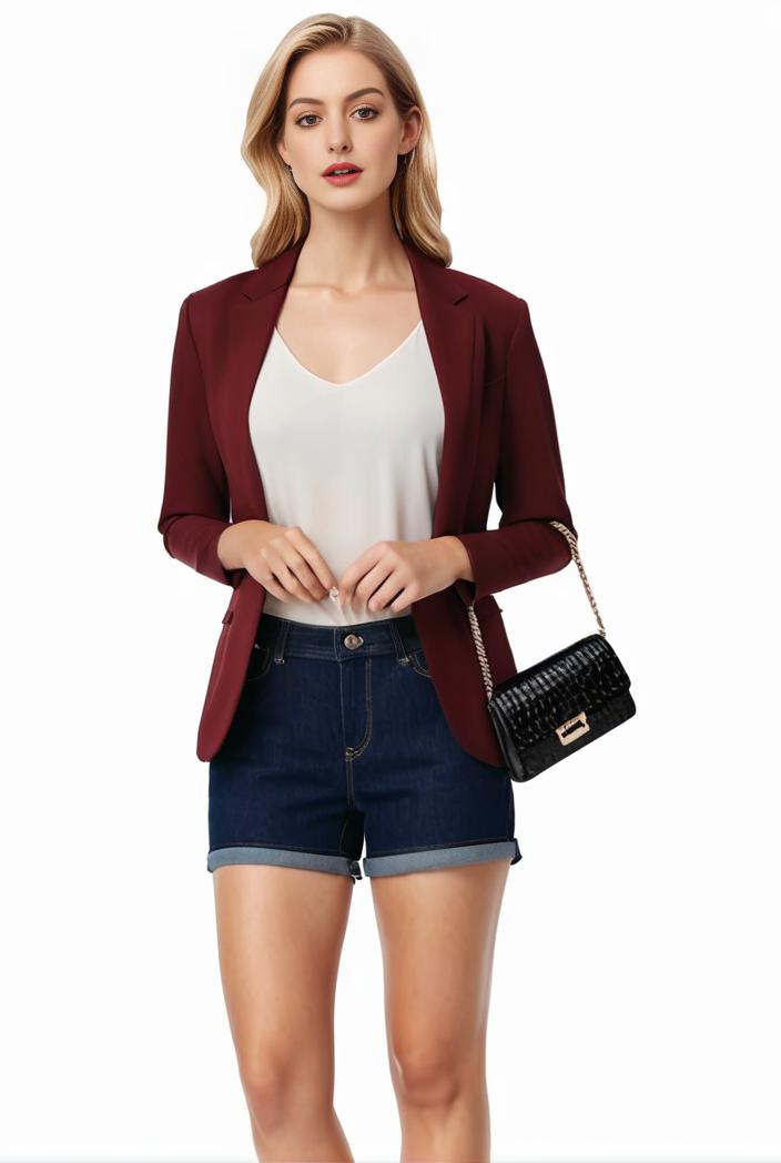 women s solid open front blazer with long sleeves for office wear 108322