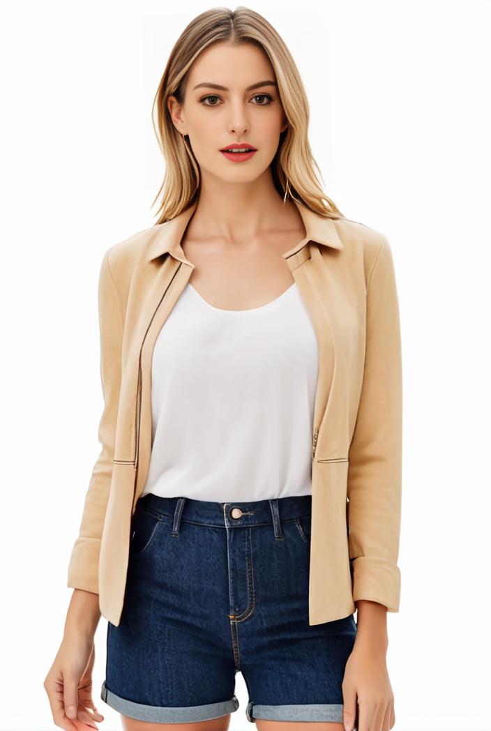 women s solid open front blazer with long sleeves for office wear 108333