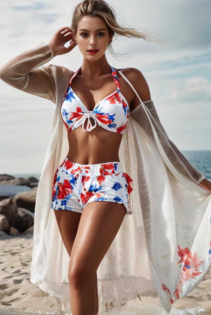 3 pieces sexy print bikini women high waist swimsuit cover up swimwear female lady bathing suit swimming summer beachwear 109091