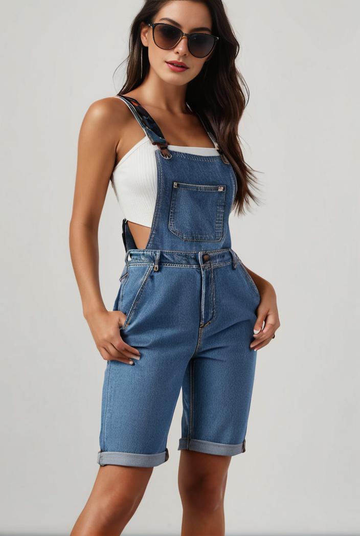 blue denim jumpsuit with distressed ripped details for women 109950