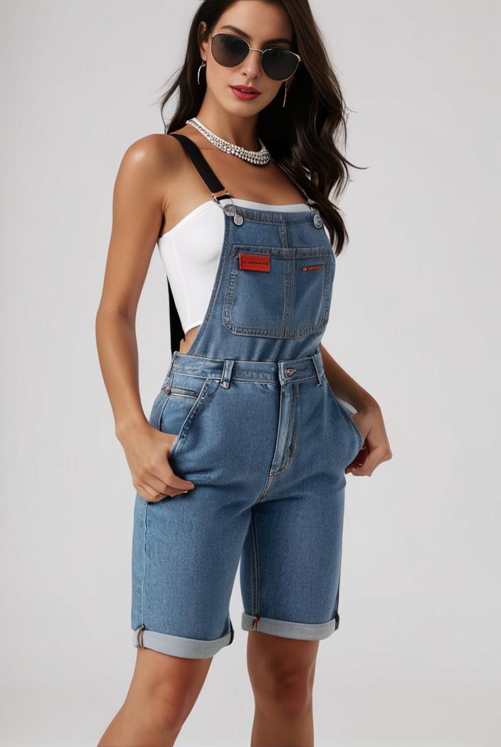 blue denim jumpsuit with distressed ripped details for women 109949