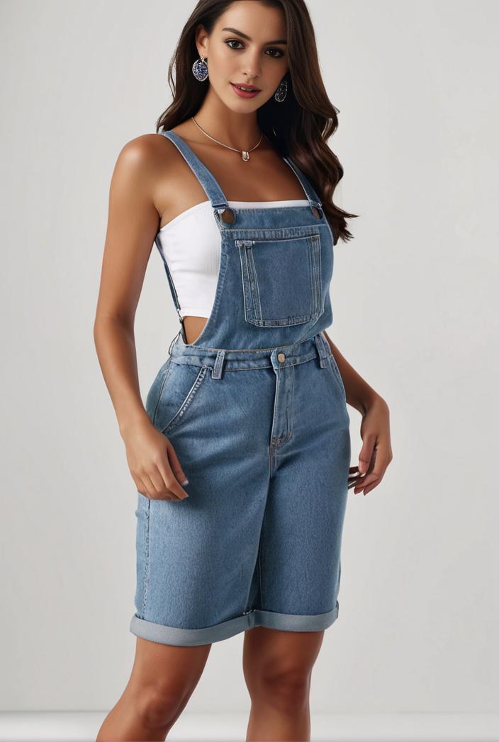 blue denim jumpsuit with distressed ripped details for women 109951