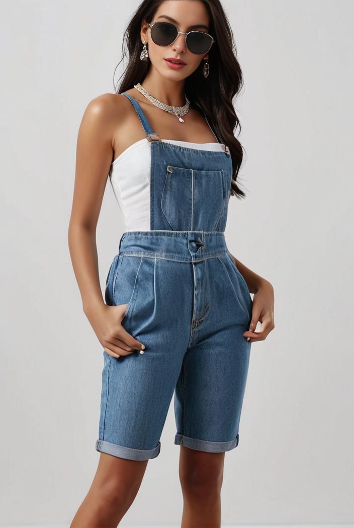 blue denim jumpsuit with distressed ripped details for women 109954