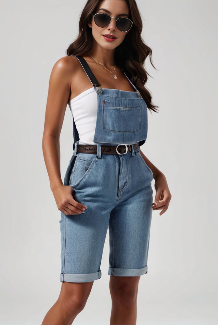 blue denim jumpsuit with distressed ripped details for women 109953