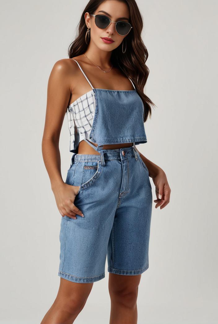 blue denim jumpsuit with distressed ripped details for women 109955