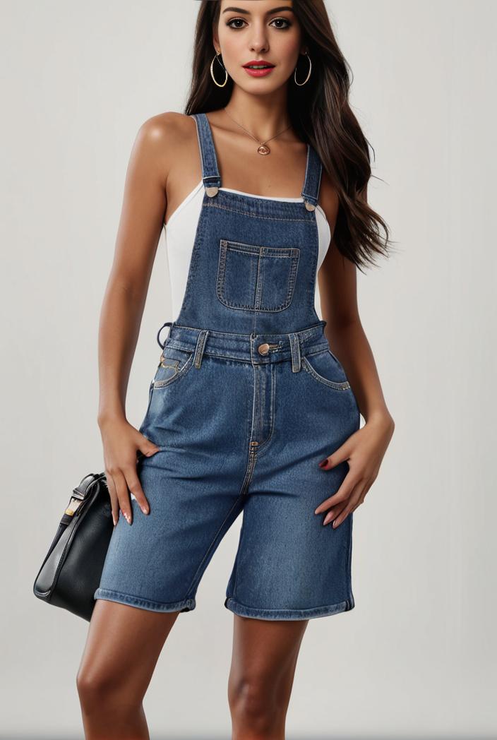 blue denim jumpsuit with distressed ripped details for women 109964