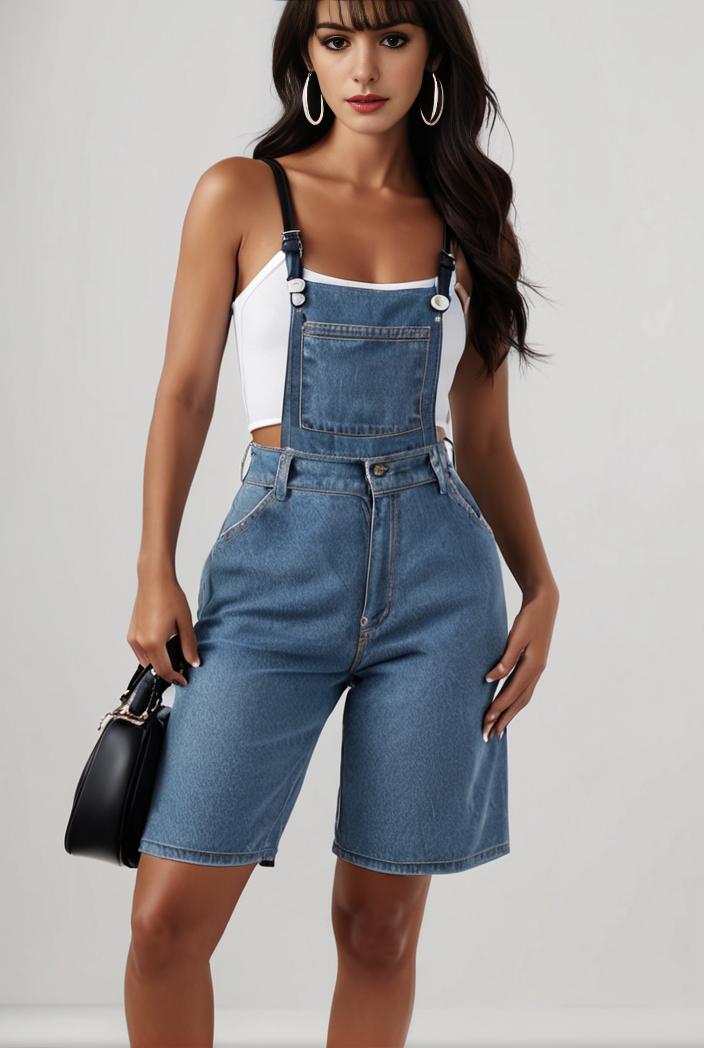 blue denim jumpsuit with distressed ripped details for women 109967