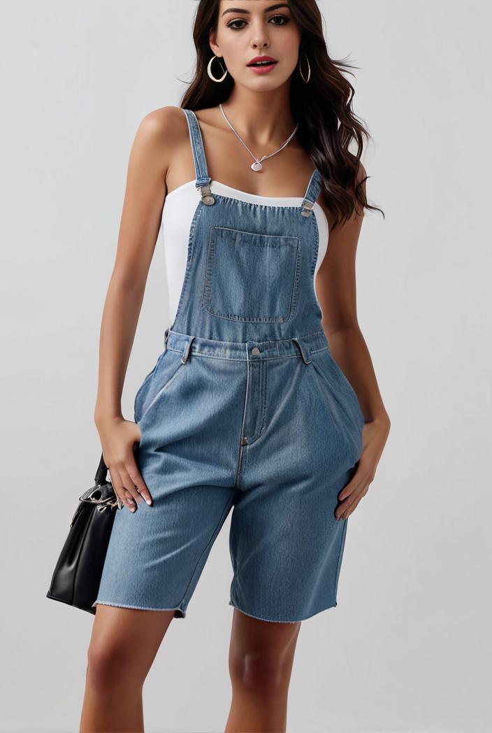 blue denim jumpsuit with distressed ripped details for women 109968