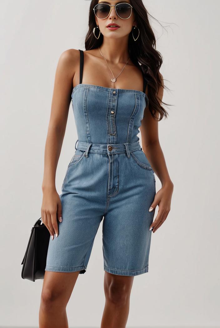 blue denim jumpsuit with distressed ripped details for women 109970