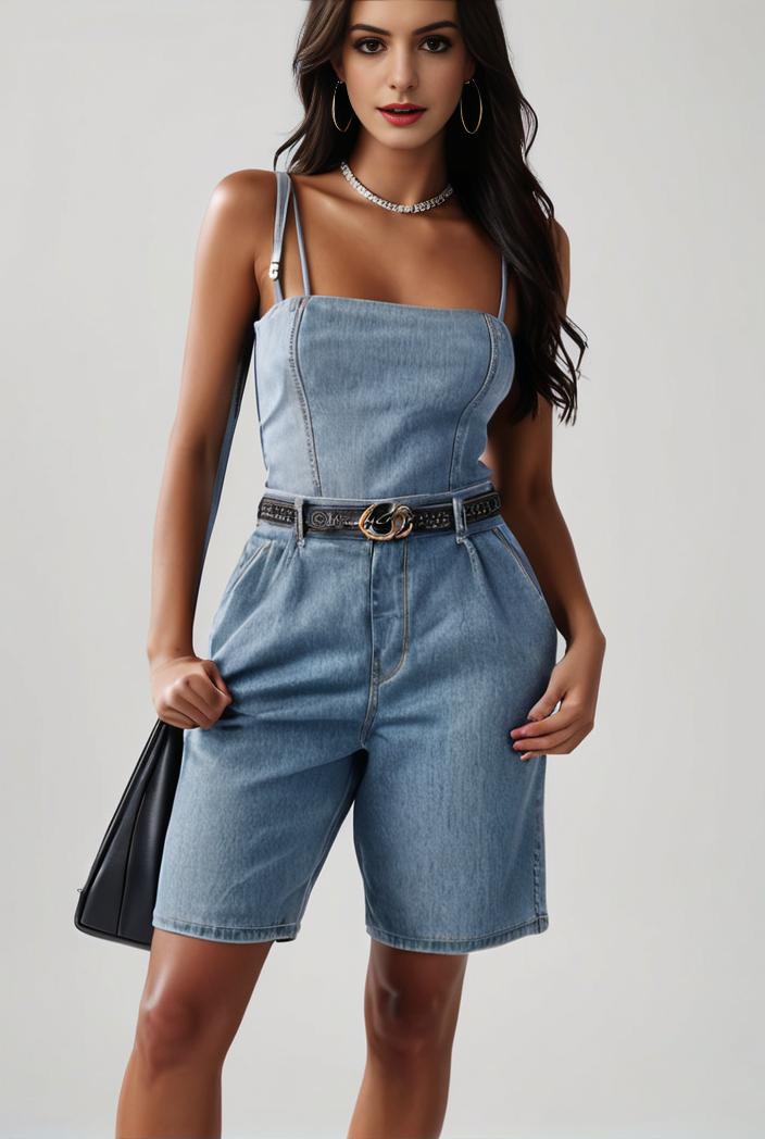 blue denim jumpsuit with distressed ripped details for women 109969