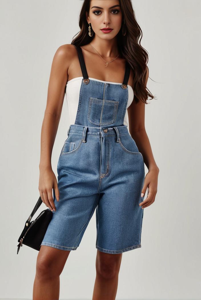 blue denim jumpsuit with distressed ripped details for women 109971
