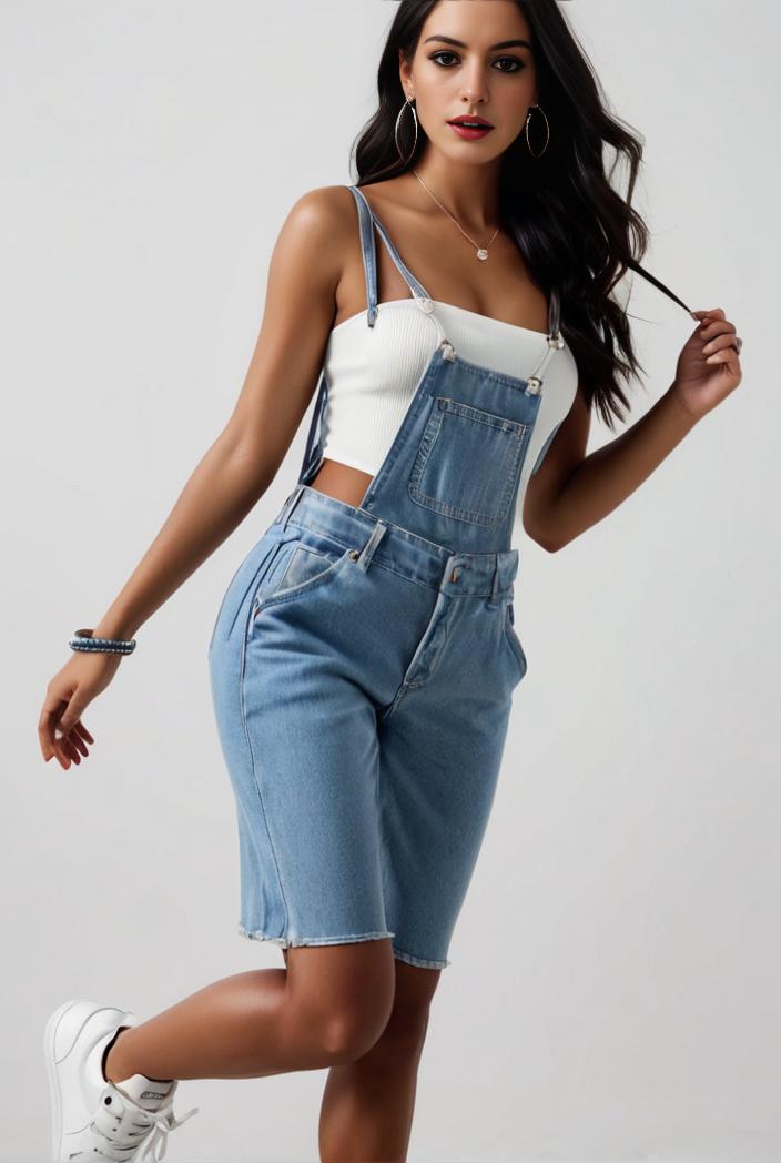 blue denim jumpsuit with distressed ripped details for women 109975