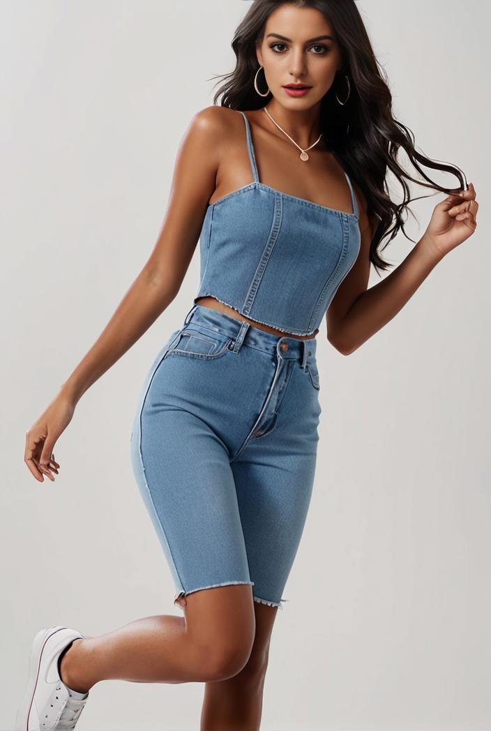 blue denim jumpsuit with distressed ripped details for women 109976