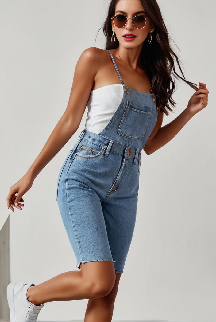 blue denim jumpsuit with distressed ripped details for women 109982