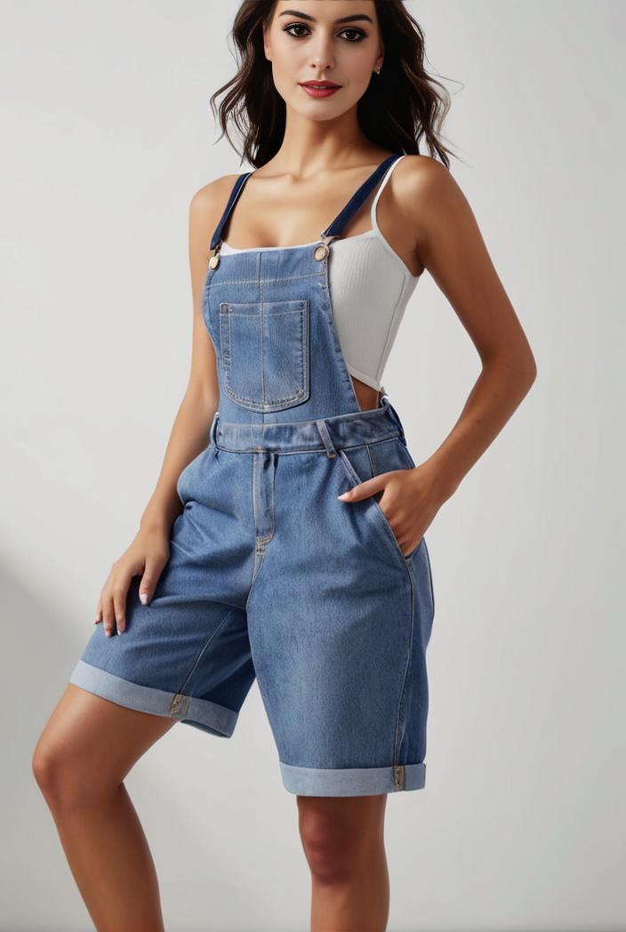 blue denim jumpsuit with distressed ripped details for women 109979