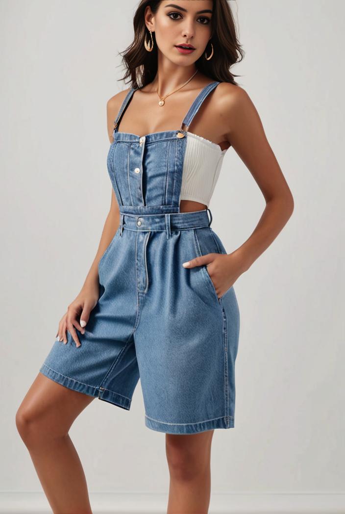 blue denim jumpsuit with distressed ripped details for women 109984