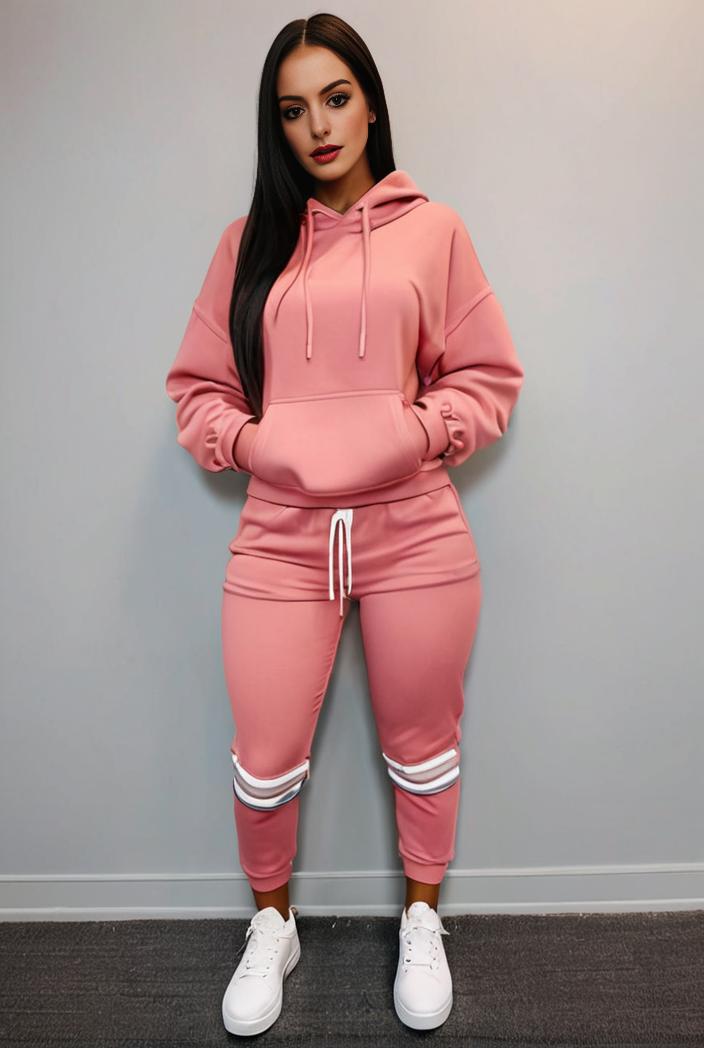 casual drawstring pants and hoodie combo set for women 112669