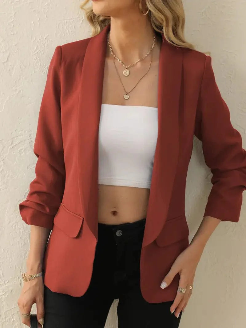 Sophisticated Long Sleeve Lapel Blazer for Women's Office Attire