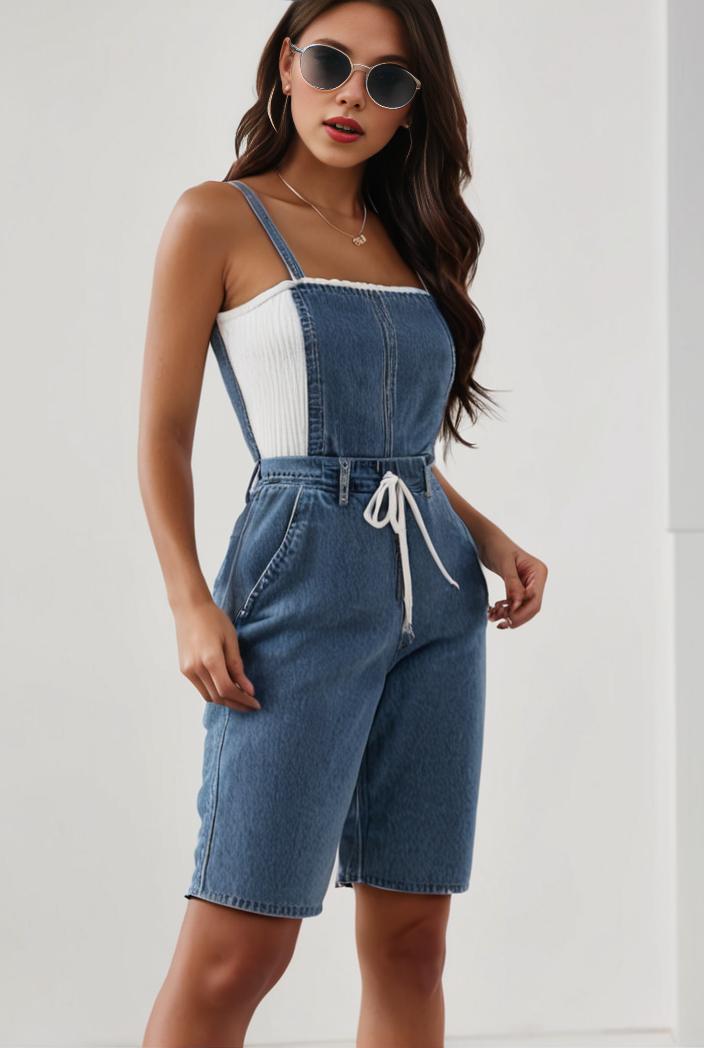 blue denim jumpsuit with distressed ripped details for women 126562