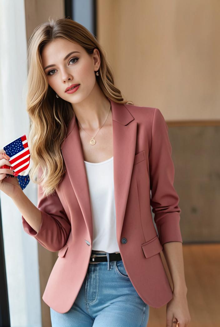 ladies solid button up blazer with long sleeves casual lapel design 116763