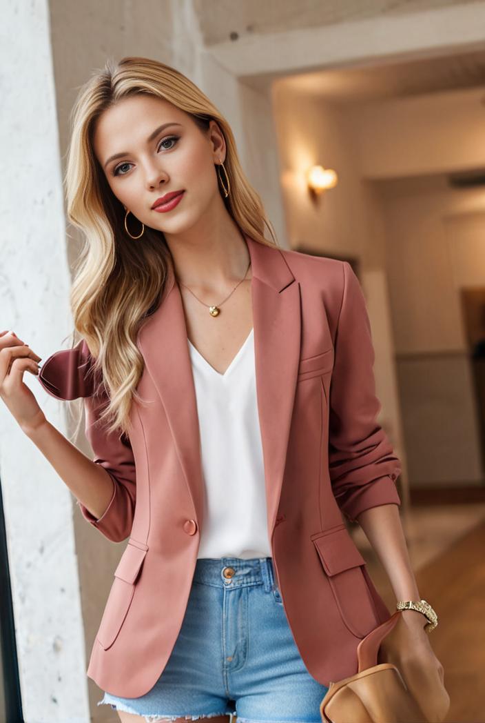 ladies solid button up blazer with long sleeves casual lapel design 116764