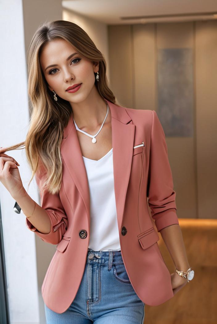 ladies solid button up blazer with long sleeves casual lapel design 116768